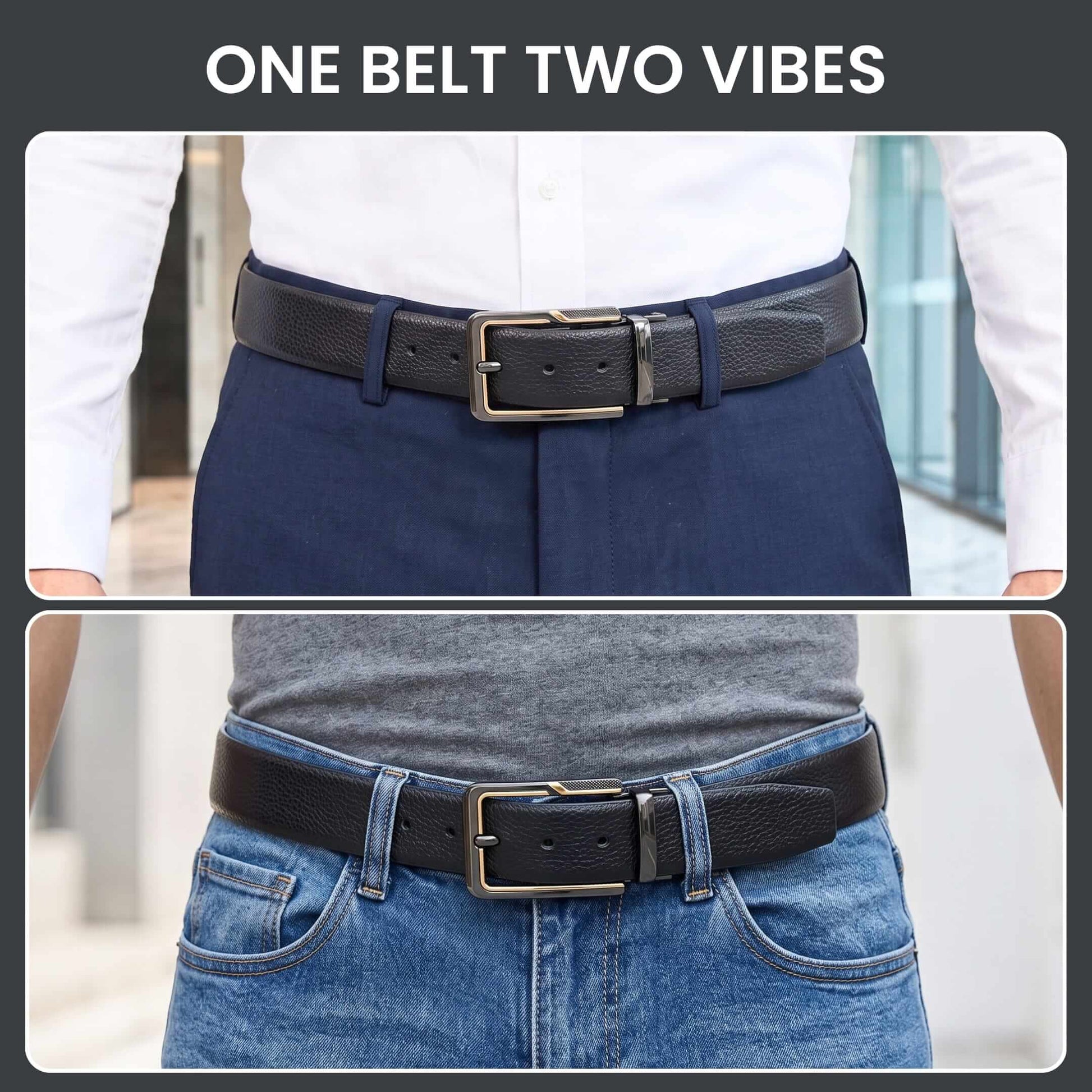 THE MEN THING Leather Belts Mens Genuine Leather Belt | 2 in 1 Reversible (Black & Brown) (1 Pc.) - LUXORIC -BRAVIX
