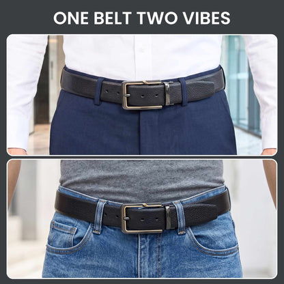 THE MEN THING Leather Belts Mens Genuine Leather Belt | 2 in 1 Reversible (Black & Brown) (1 Pc.) - LUXORIC -BRAVIX