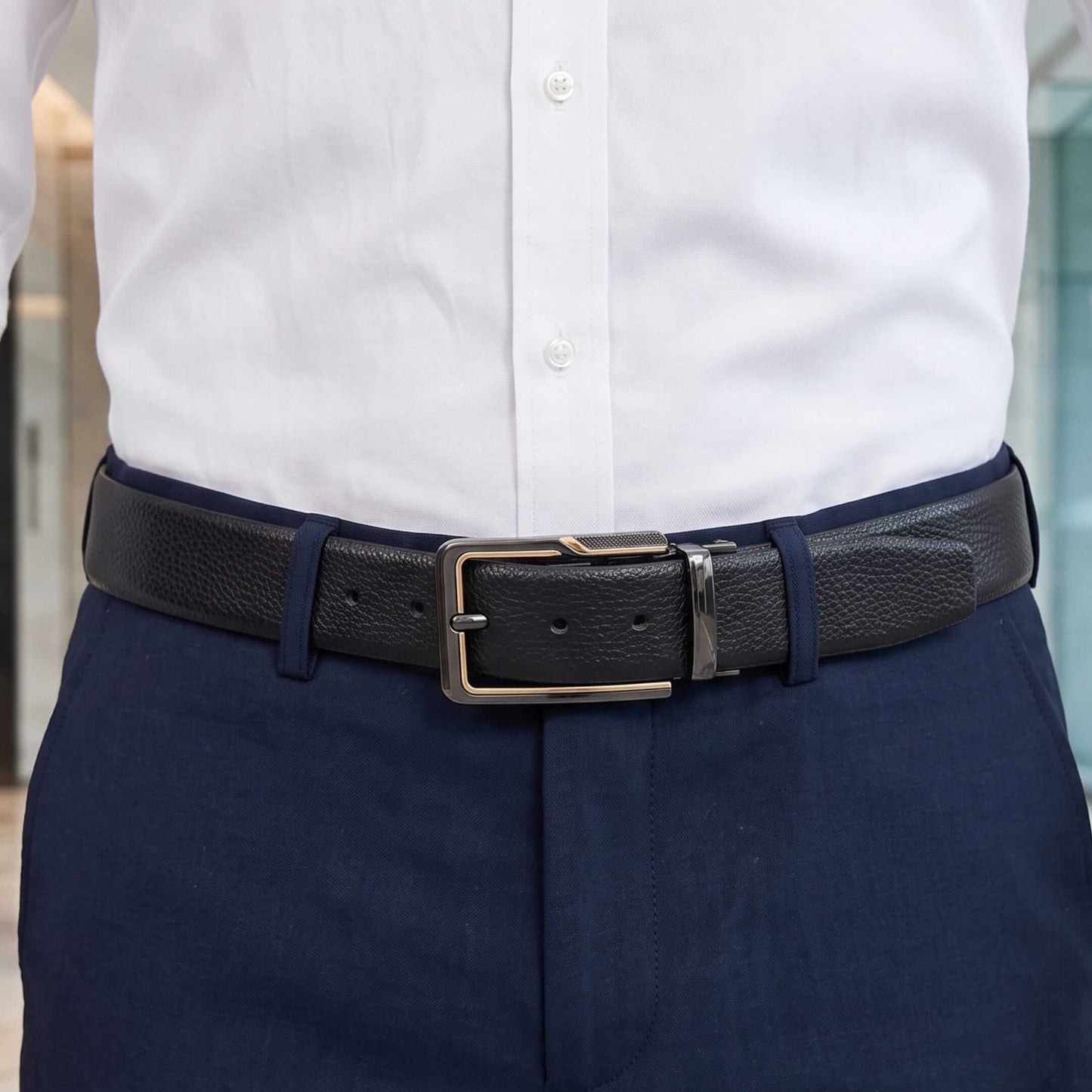 THE MEN THING Leather Belts Mens Genuine Leather Belt | 2 in 1 Reversible (Black & Brown) (1 Pc.) - LUXORIC -BRAVIX
