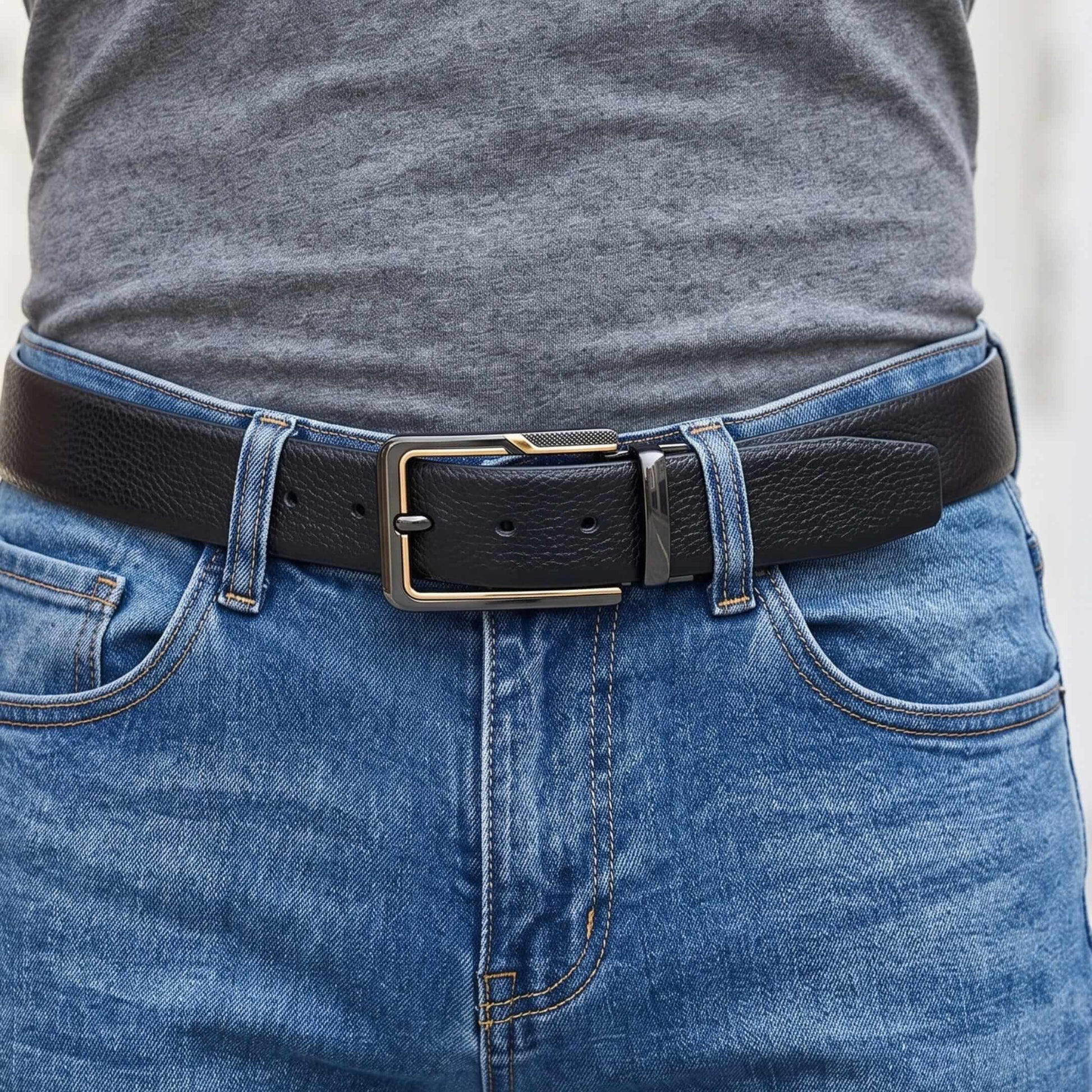 THE MEN THING Leather Belts Mens Genuine Leather Belt | 2 in 1 Reversible (Black & Brown) (1 Pc.) - LUXORIC -BRAVIX
