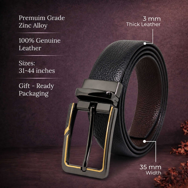Mens Genuine Leather Belt | 2 in 1 Reversible (Black & Brown) (1 Pc.) - LUXORIC -BRAVIX