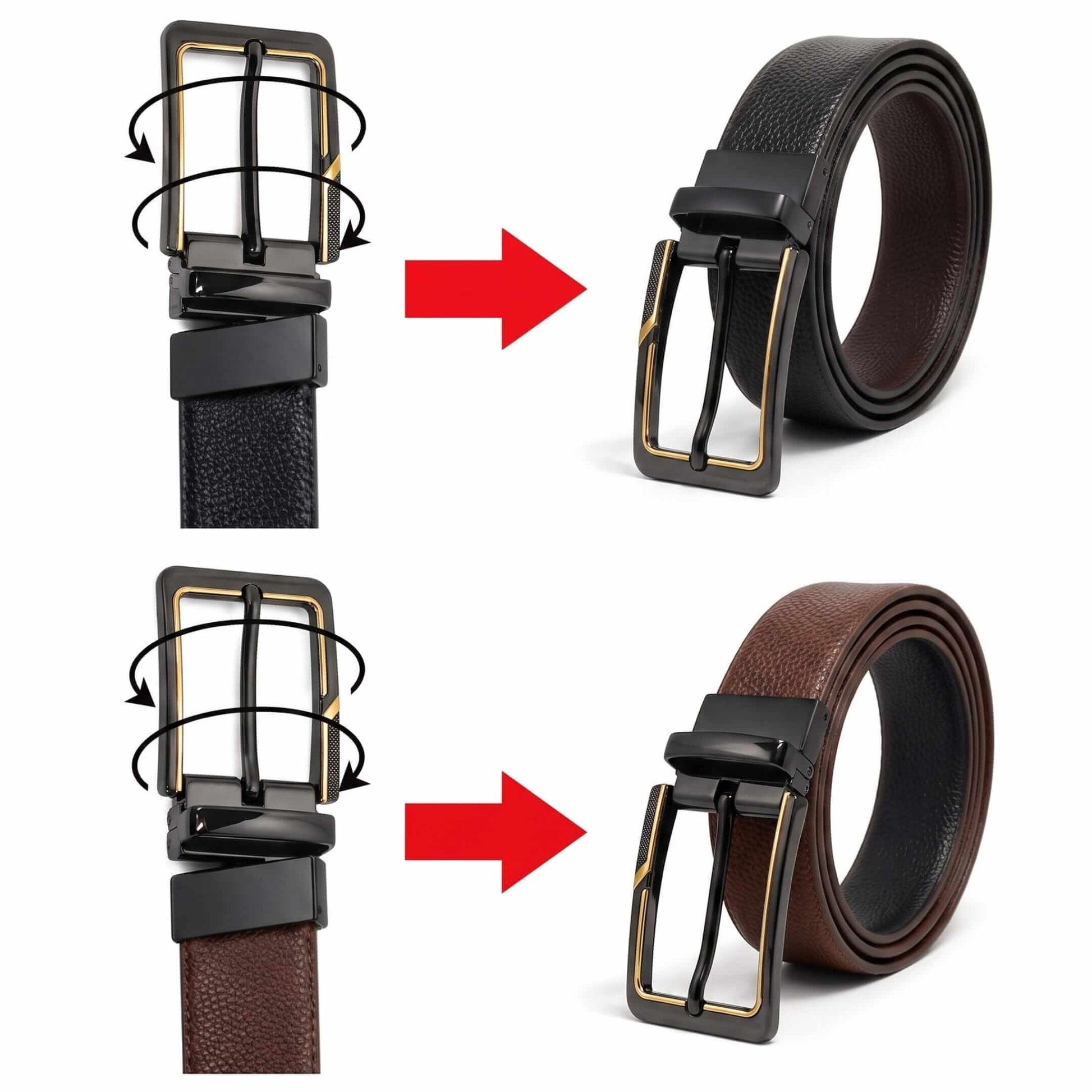 THE MEN THING Leather Belts Mens Genuine Leather Belt | 2 in 1 Reversible (Black & Brown) (1 Pc.) - LUXORIC -BRAVIX