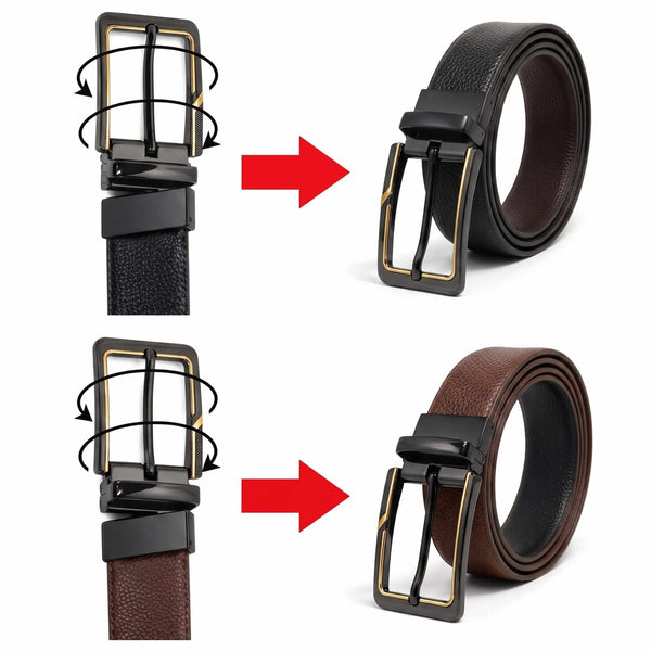 Mens Genuine Leather Belt | 2 in 1 Reversible (Black & Brown) (1 Pc.) - LUXORIC -BRAVIX
