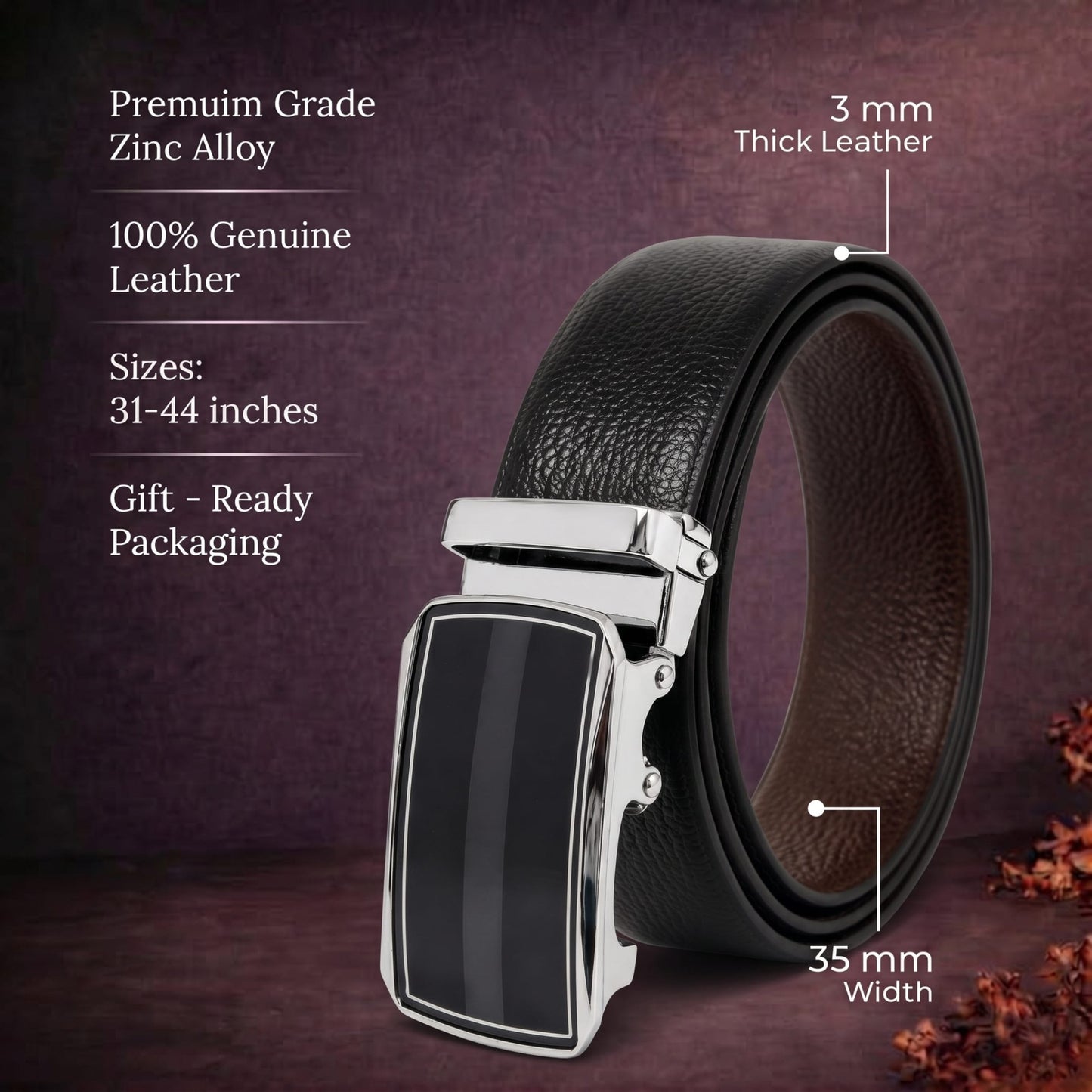 THE MEN THING Leather Belts Mens Genuine Leather Belt | 2 in 1 Reversible (Black & Brown) (1 Pc.) - LUXORIC - KLYNT