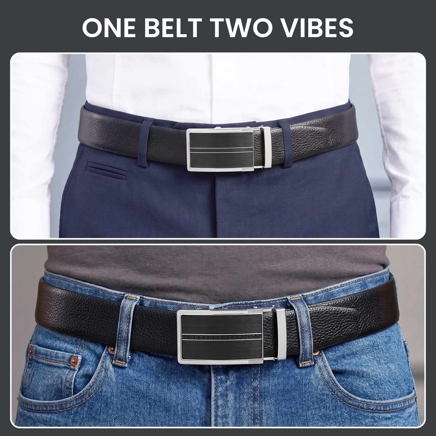 Mens Genuine Leather Belt | 2 in 1 Reversible (Black & Brown) (1 Pc.) - LUXORIC - KRONIQ — Leather Belts for Men | THE MEN THING