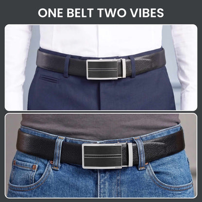Mens Genuine Leather Belt | 2 in 1 Reversible (Black & Brown) (1 Pc.) - LUXORIC - KRONIQ — Leather Belts for Men | THE MEN THING