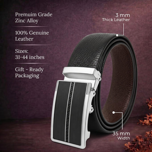 Mens Genuine Leather Belt | 2 in 1 Reversible (Black & Brown) (1 Pc.) - LUXORIC - KRONIQ — Leather Belts for Men | THE MEN THING