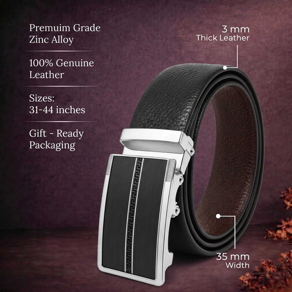 Mens Genuine Leather Belt | 2 in 1 Reversible (Black & Brown) (1 Pc.) - LUXORIC - KRONIQ