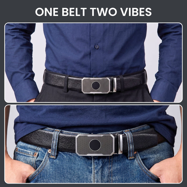 Mens Genuine Leather Belt | 2 in 1 Reversible (Black & Brown) (1 Pc.) - LUXORIC - MONTREX