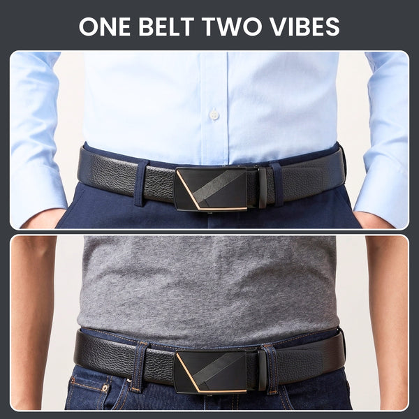 Mens Genuine Leather Belt | 2 in 1 Reversible (Black & Brown) (1 Pc.) - LUXORIC - NOCTIS