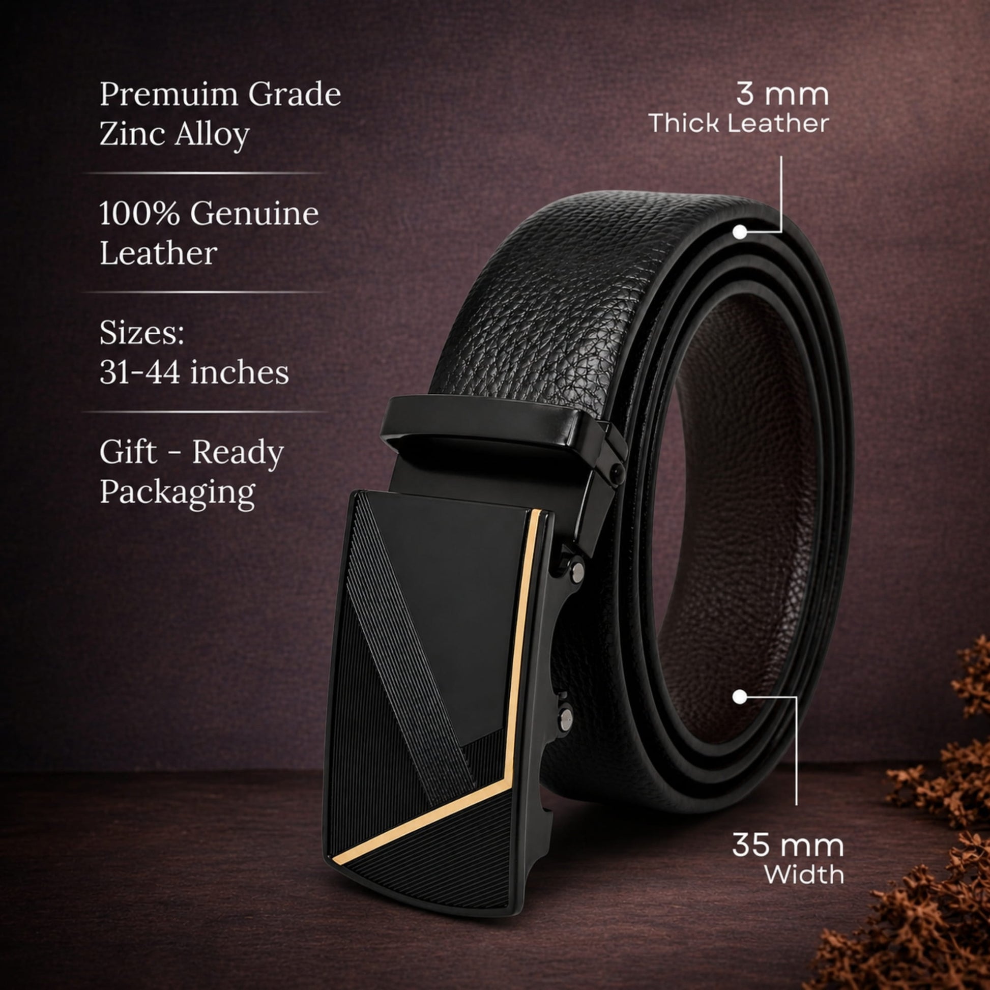 THE MEN THING Leather Belts Mens Genuine Leather Belt | 2 in 1 Reversible (Black & Brown) (1 Pc.) - LUXORIC - NOCTIS