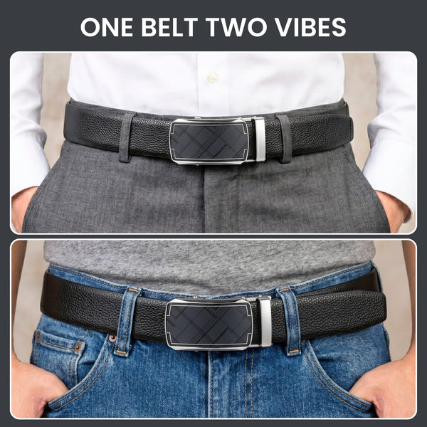 Mens Genuine Leather Belt | 2 in 1 Reversible (Black & Brown) (1 Pc.) - LUXORIC - ORLUX
