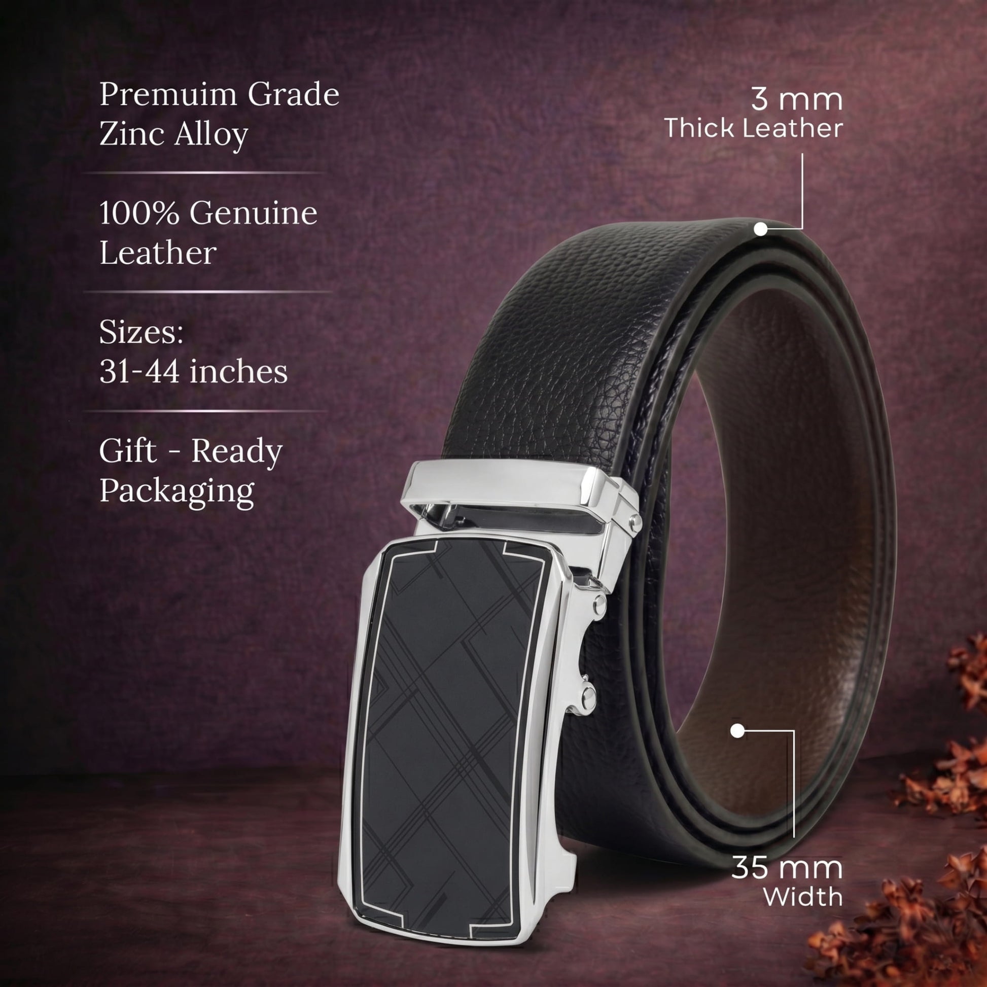 THE MEN THING Leather Belts Mens Genuine Leather Belt | 2 in 1 Reversible (Black & Brown) (1 Pc.) - LUXORIC - ORLUX