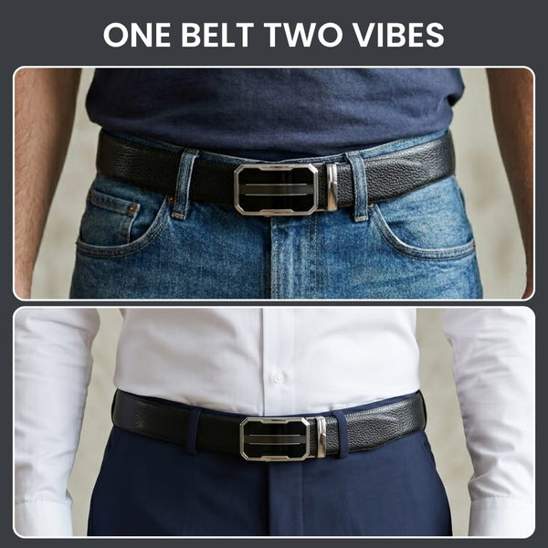 Mens Genuine Leather Belt | 2 in 1 Reversible (Black & Brown) (1 Pc.) - LUXORIC-OVRIS