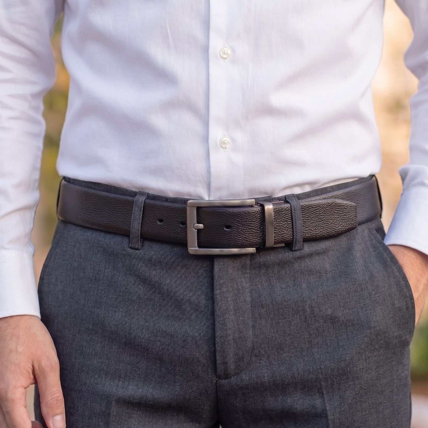 THE MEN THING Leather Belts Mens Genuine Leather Belt | 2 in 1 Reversible (Black & Brown) (1 Pc.) - LUXORIC -PIVOT