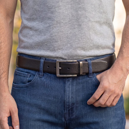 THE MEN THING Leather Belts Mens Genuine Leather Belt | 2 in 1 Reversible (Black & Brown) (1 Pc.) - LUXORIC -PIVOT