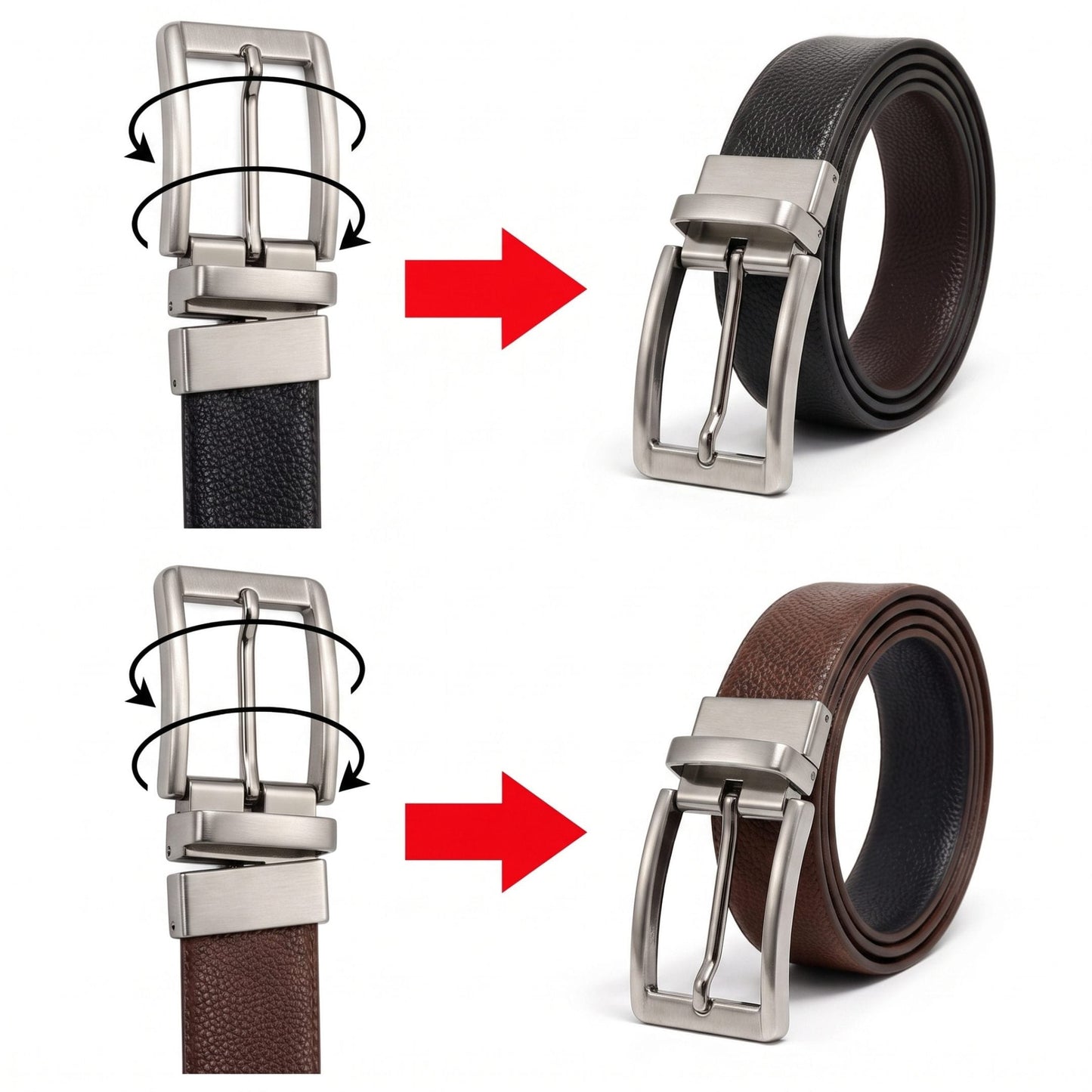 THE MEN THING Leather Belts Mens Genuine Leather Belt | 2 in 1 Reversible (Black & Brown) (1 Pc.) - LUXORIC -PIVOT