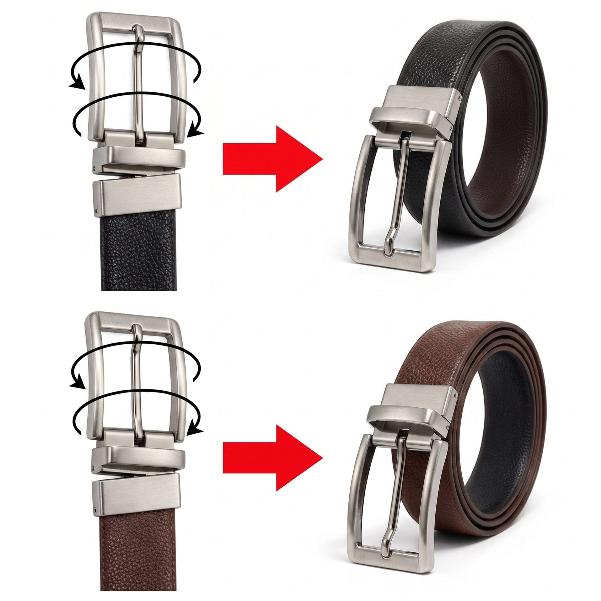 THE MEN THING Leather Belts Mens Genuine Leather Belt | 2 in 1 Reversible (Black & Brown) (1 Pc.) - LUXORIC -PIVOT