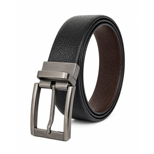 THE MEN THING Leather Belts Mens Genuine Leather Belt | 2 in 1 Reversible (Black & Brown) (1 Pc.) - LUXORIC -PIVOT