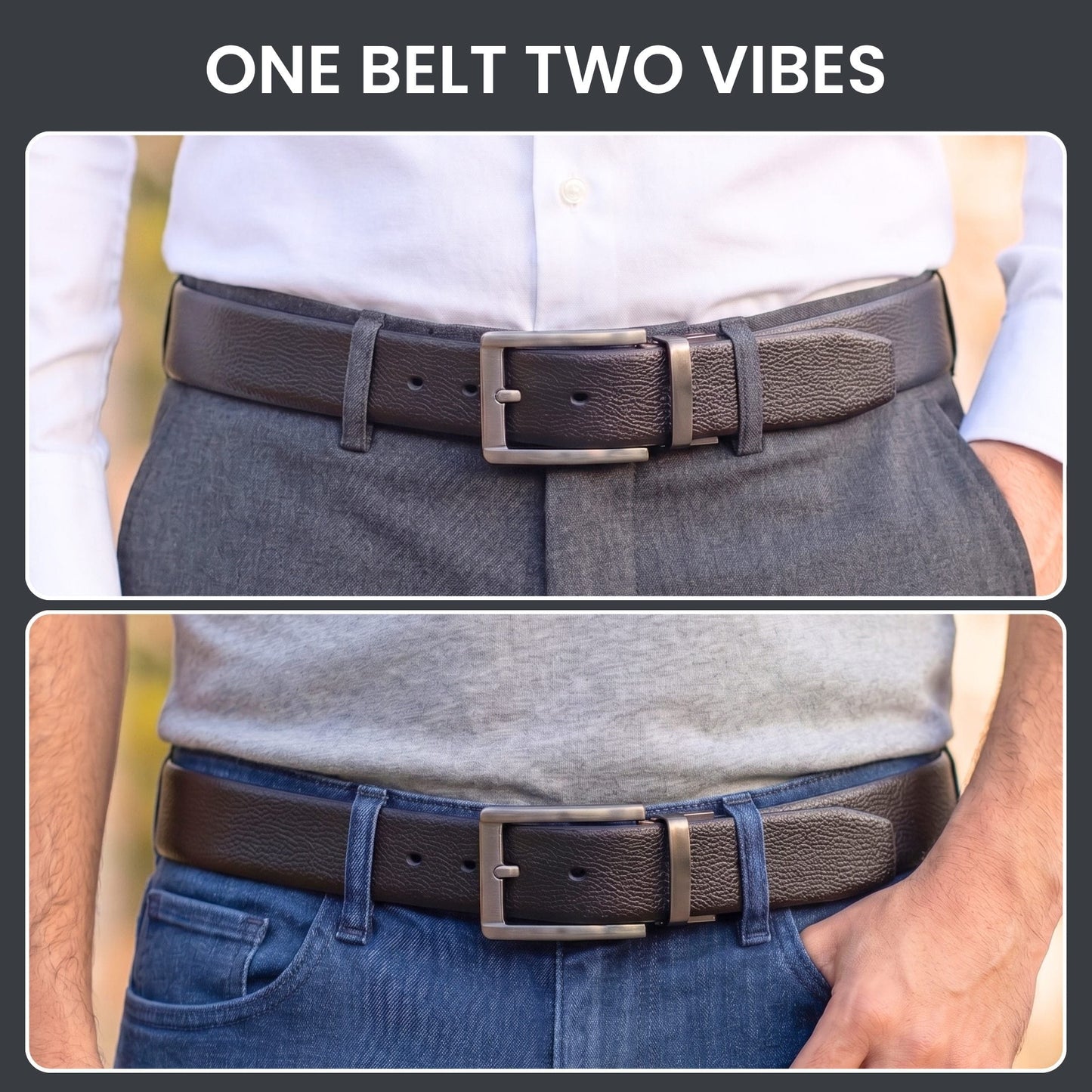 THE MEN THING Leather Belts Mens Genuine Leather Belt | 2 in 1 Reversible (Black & Brown) (1 Pc.) - LUXORIC -PIVOT