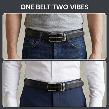 THE MEN THING Leather Belts Mens Genuine Leather Belt | 2 in 1 Reversible (Black & Brown) (1 Pc.) - LUXORIC-ROYVIC
