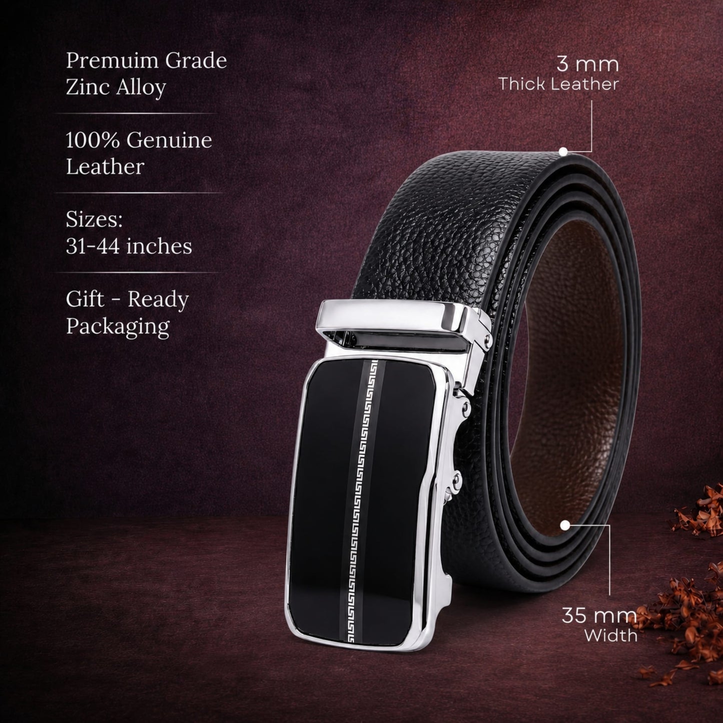 THE MEN THING Leather Belts Mens Genuine Leather Belt | 2 in 1 Reversible (Black & Brown) (1 Pc.) - LUXORIC-ROYVIC