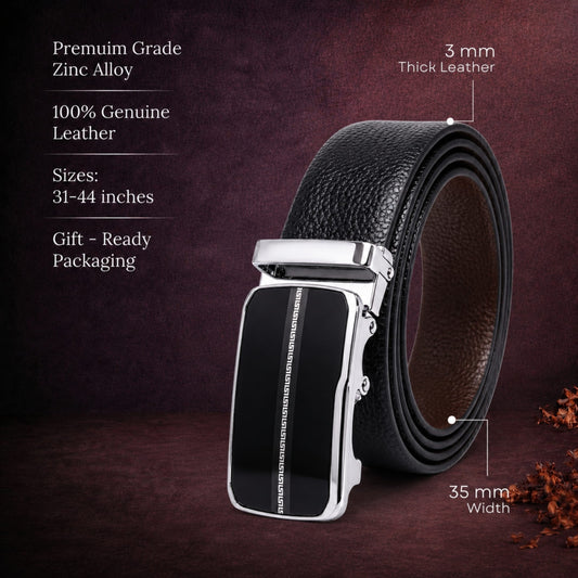 THE MEN THING Leather Belts Mens Genuine Leather Belt | 2 in 1 Reversible (Black & Brown) (1 Pc.) - LUXORIC-ROYVIC