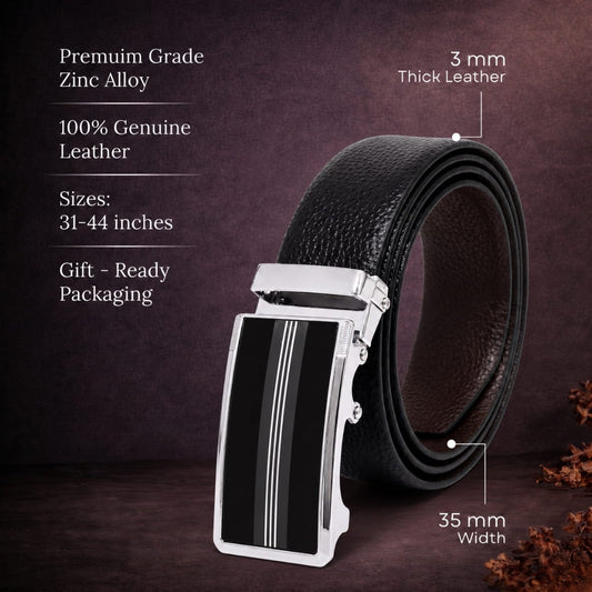 THE MEN THING Leather Belts Mens Genuine Leather Belt | 2 in 1 Reversible (Black & Brown) (1 Pc.) - LUXORIC - TREVION