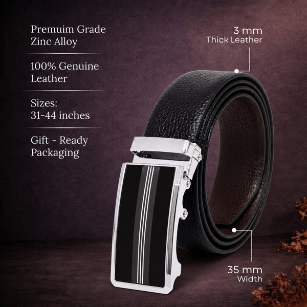 Mens Genuine Leather Belt | 2 in 1 Reversible (Black & Brown) (1 Pc.) - LUXORIC - TREVION