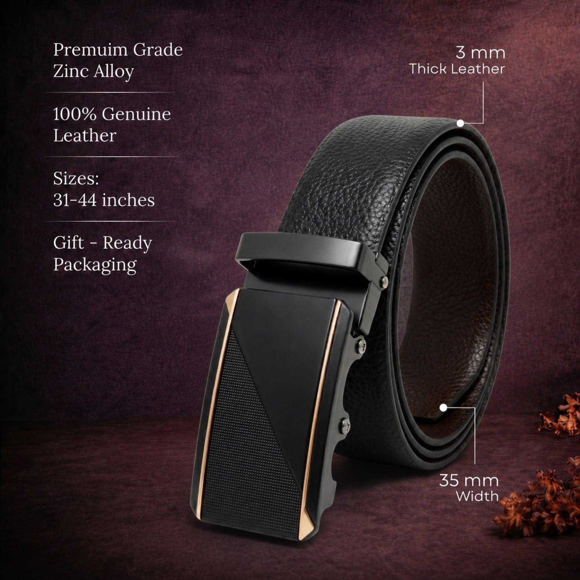 THE MEN THING Leather Belts Mens Genuine Leather Belt | 2 in 1 Reversible (Black & Brown) (1 Pc.) - LUXORIC -TRION