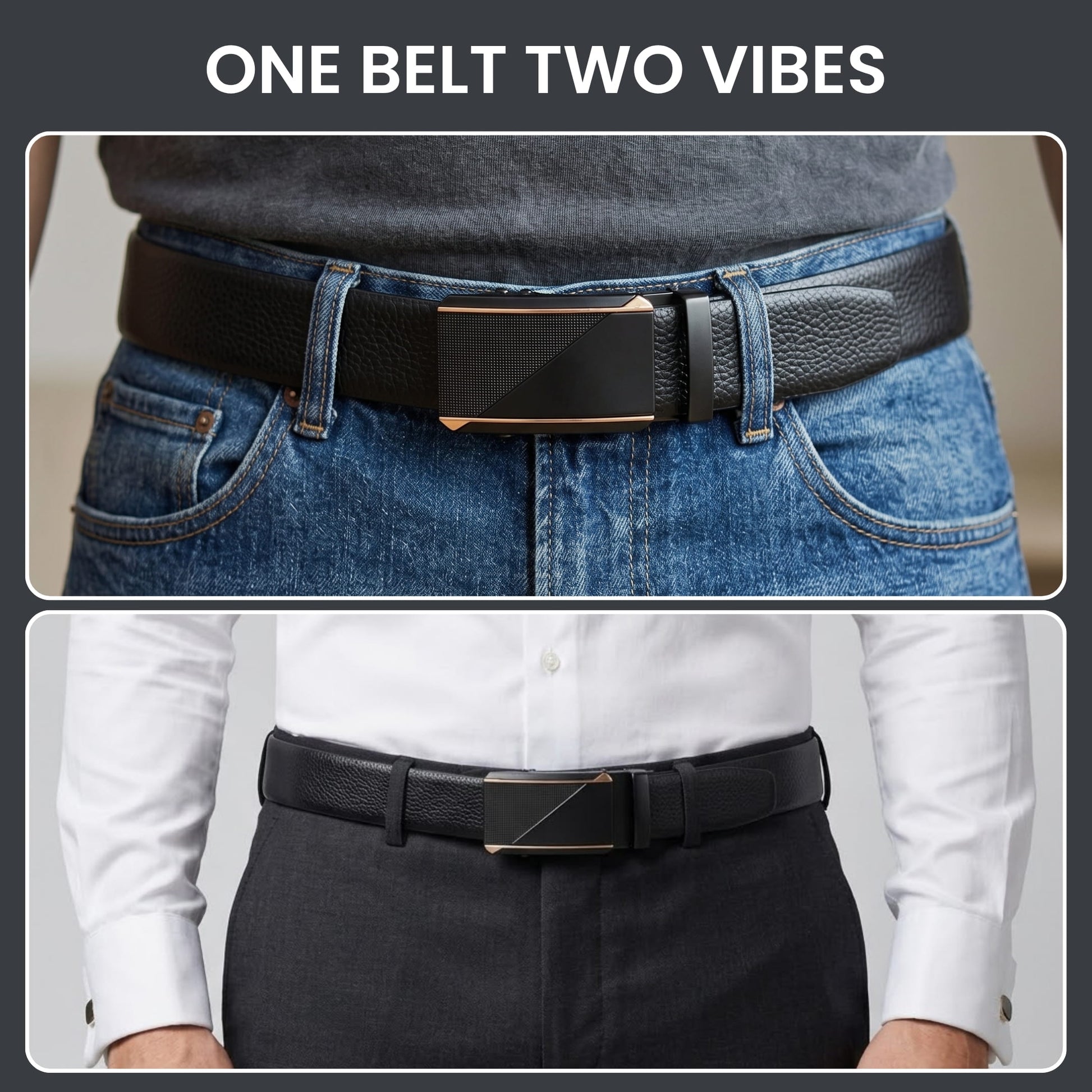 THE MEN THING Leather Belts Mens Genuine Leather Belt | 2 in 1 Reversible (Black & Brown) (1 Pc.) - LUXORIC -TRION