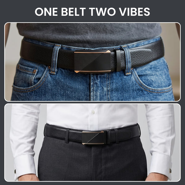 Mens Genuine Leather Belt | 2 in 1 Reversible (Black & Brown) (1 Pc.) - LUXORIC -TRION