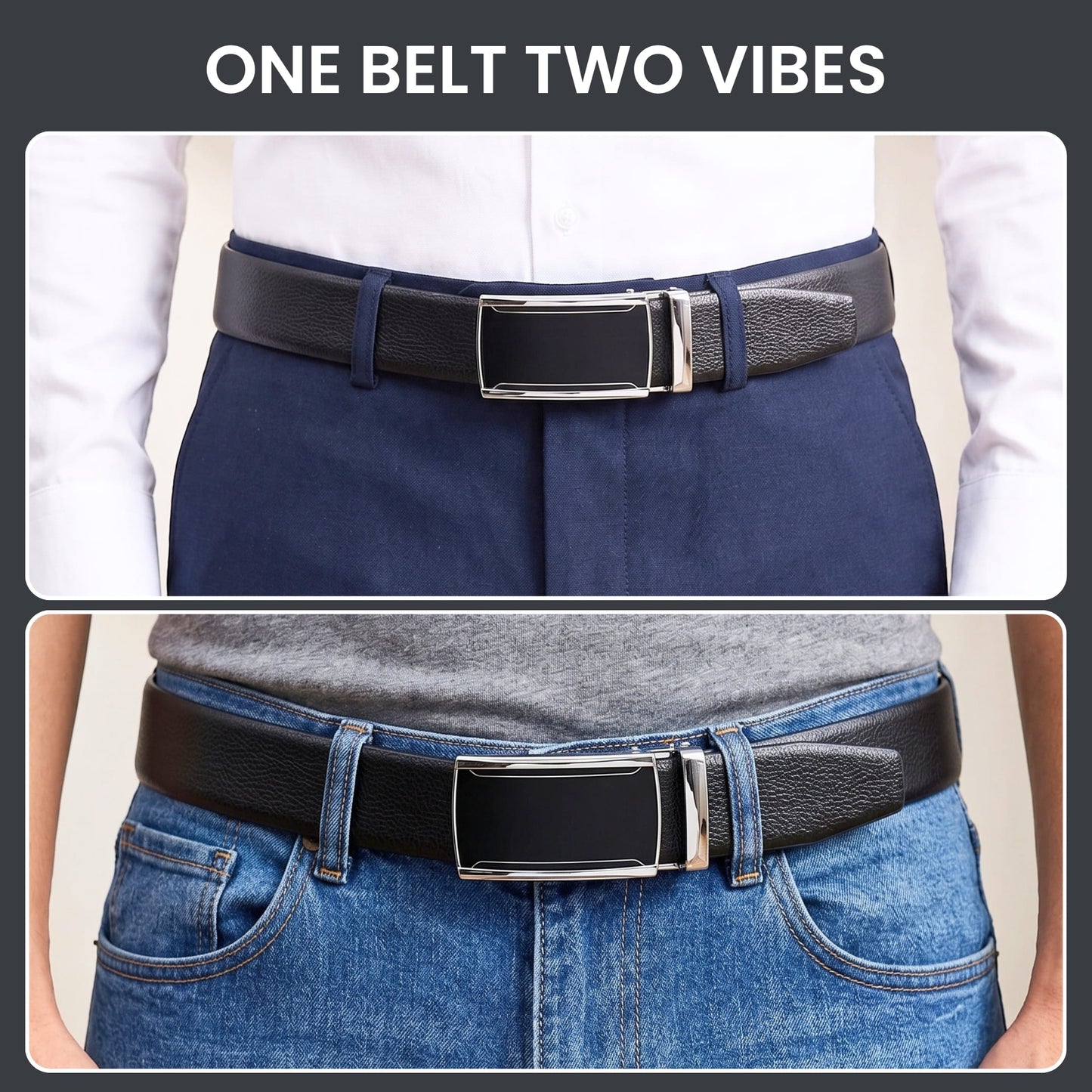 THE MEN THING Leather Belts Mens Genuine Leather Belt | 2 in 1 Reversible (Black & Brown) (1 Pc.) - LUXORIC - VELMIR