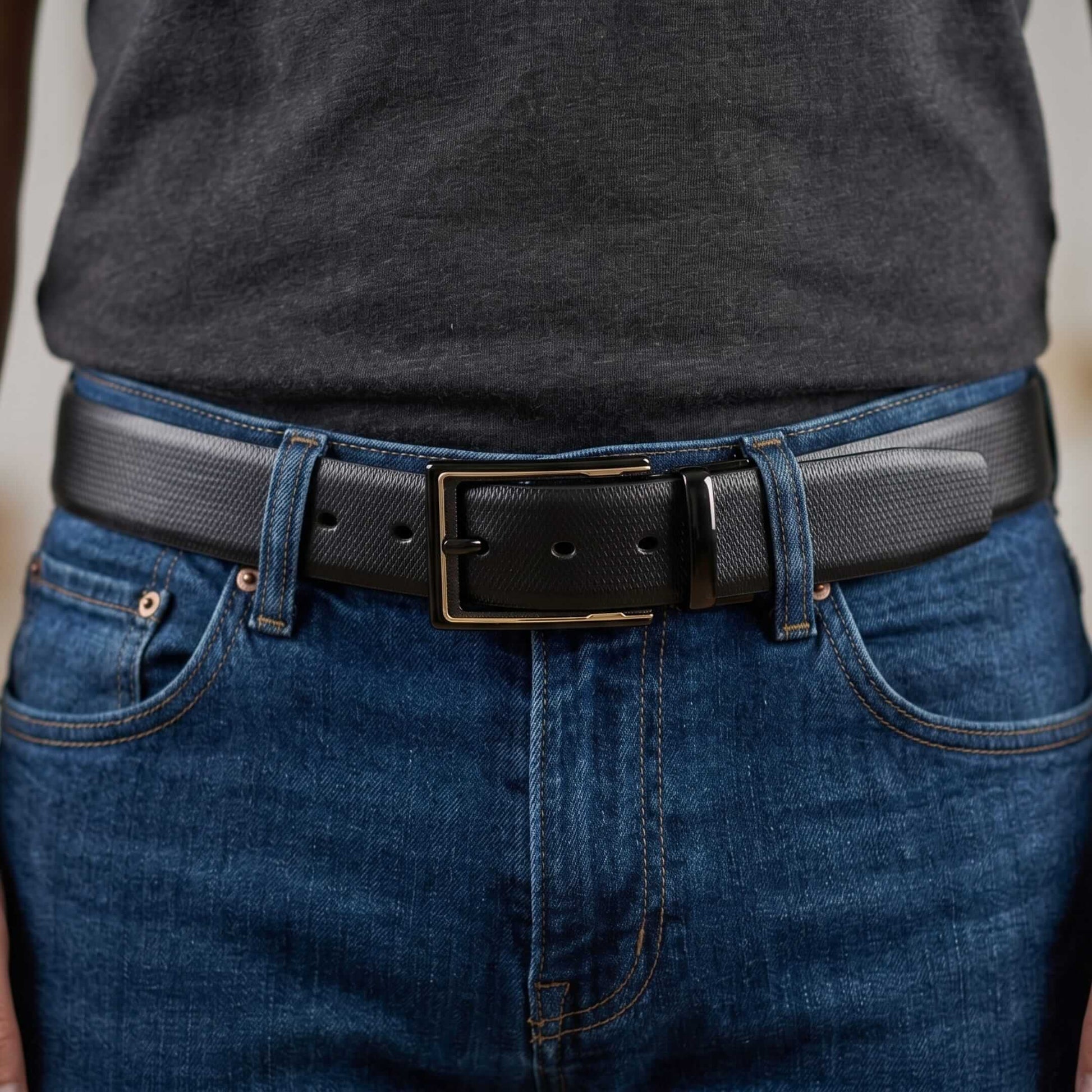 Mens 100% Genuine Leather Belt - SIGNORA Micro-Grain, CYRON Gold-Edge Gunmetal Pin Buckle (Black & Brown Reversible) — Leather Belts for Men | THE MEN THING
