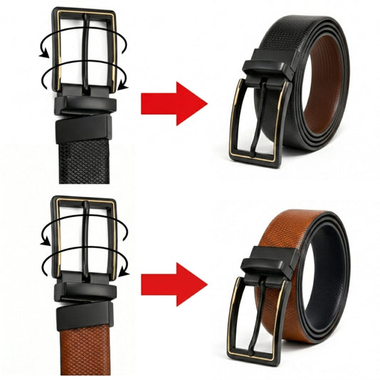 THE MEN THING Leather Belts Mens Genuine Leather Belt | 2 in 1 Reversible (Black & Brown) (1 Pc.) - MICRONOIR