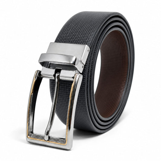 THE MEN THING Leather Belts Mens Genuine Leather Belt | 2 in 1 Reversible (Black & Brown) (1 Pc.) - NEXVIOR
