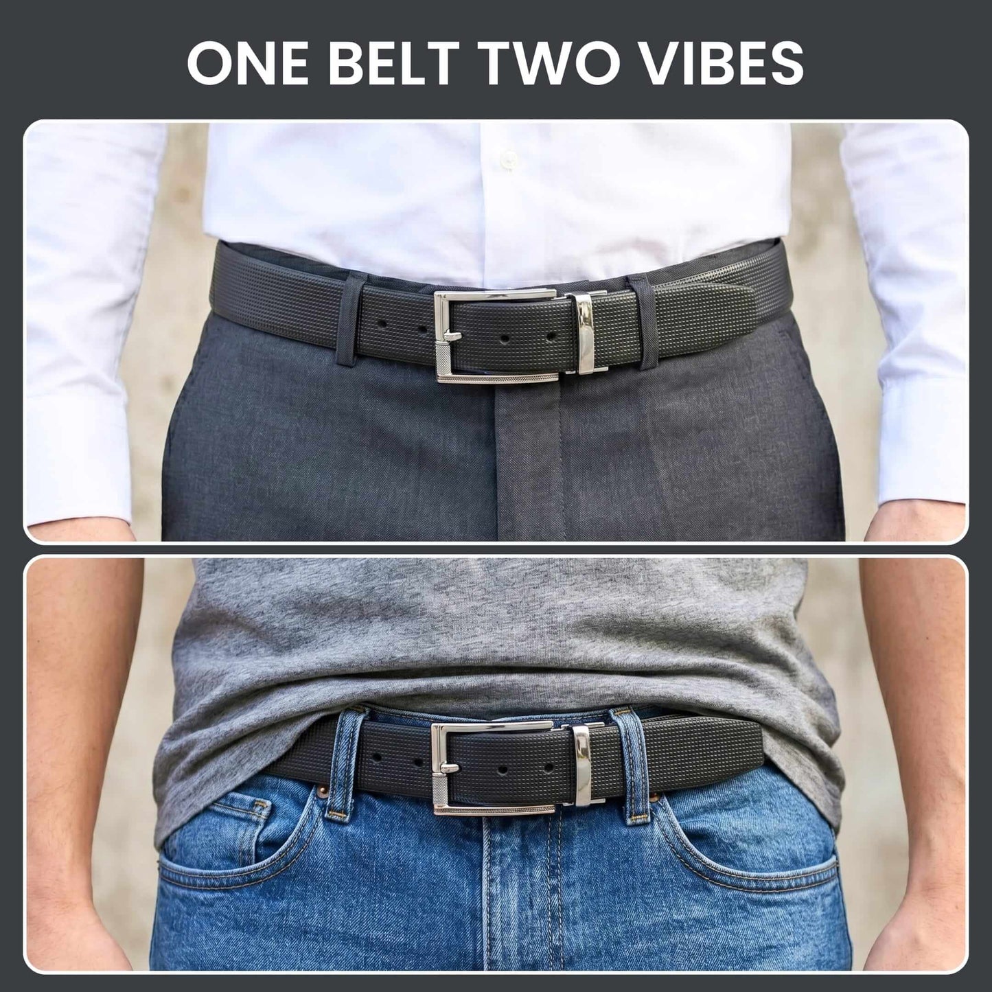 Mens 100% Genuine Leather Belt - NEXVIOR Grid-Emboss, DYNARO Mirror Chrome Pin Buckle (Black & Brown Reversible) — Leather Belts for Men | THE MEN THING