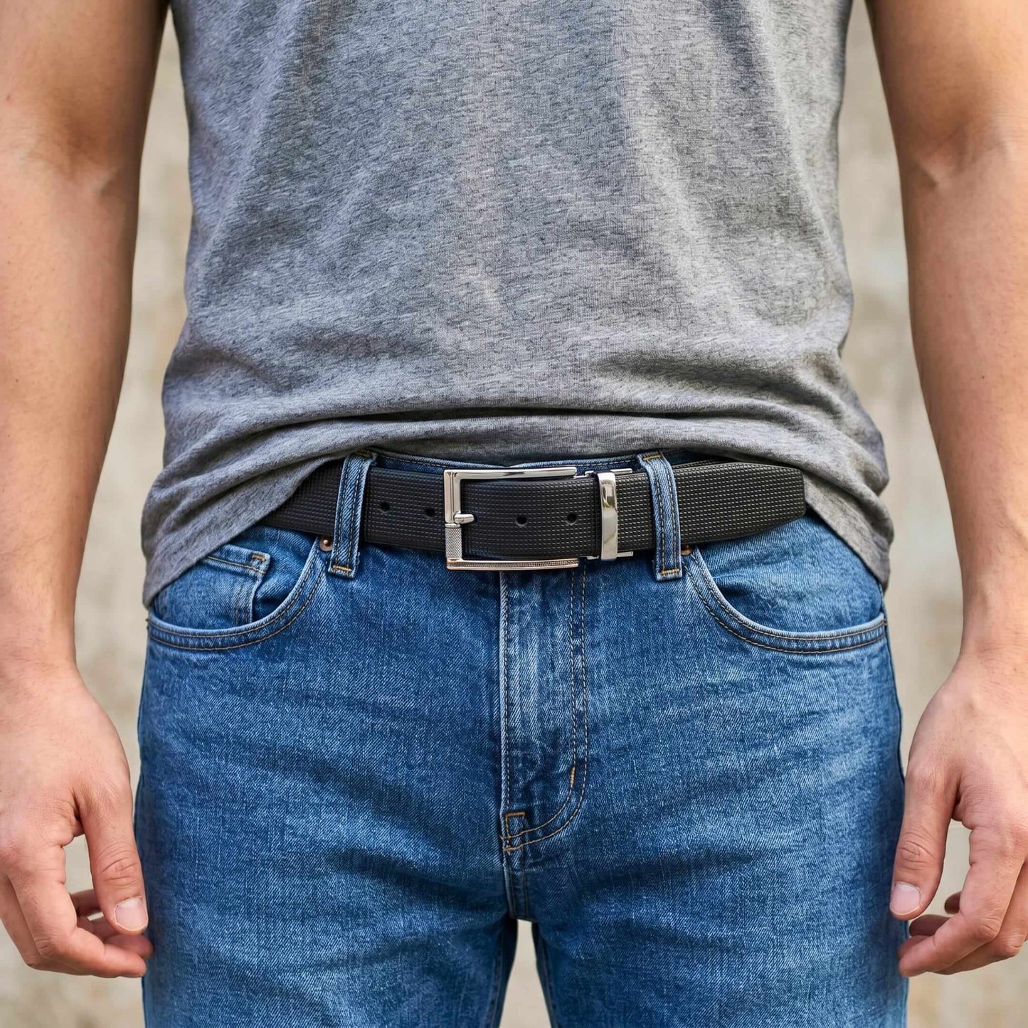 Mens 100% Genuine Leather Belt - NEXVIOR Grid-Emboss, DYNARO Mirror Chrome Pin Buckle (Black & Brown Reversible) — Leather Belts for Men | THE MEN THING