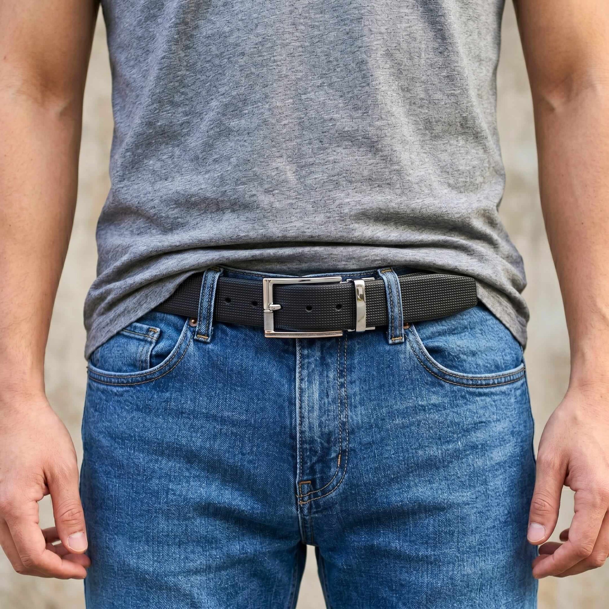 Mens 100% Genuine Leather Belt - NEXVIOR Grid-Emboss, DYNARO Mirror Chrome Pin Buckle (Black & Brown Reversible) — Leather Belts for Men | THE MEN THING