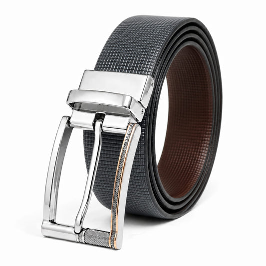 THE MEN THING Leather Belts Mens Genuine Leather Belt | 2 in 1 Reversible (Black & Brown) (1 Pc.) - NEXVIOR