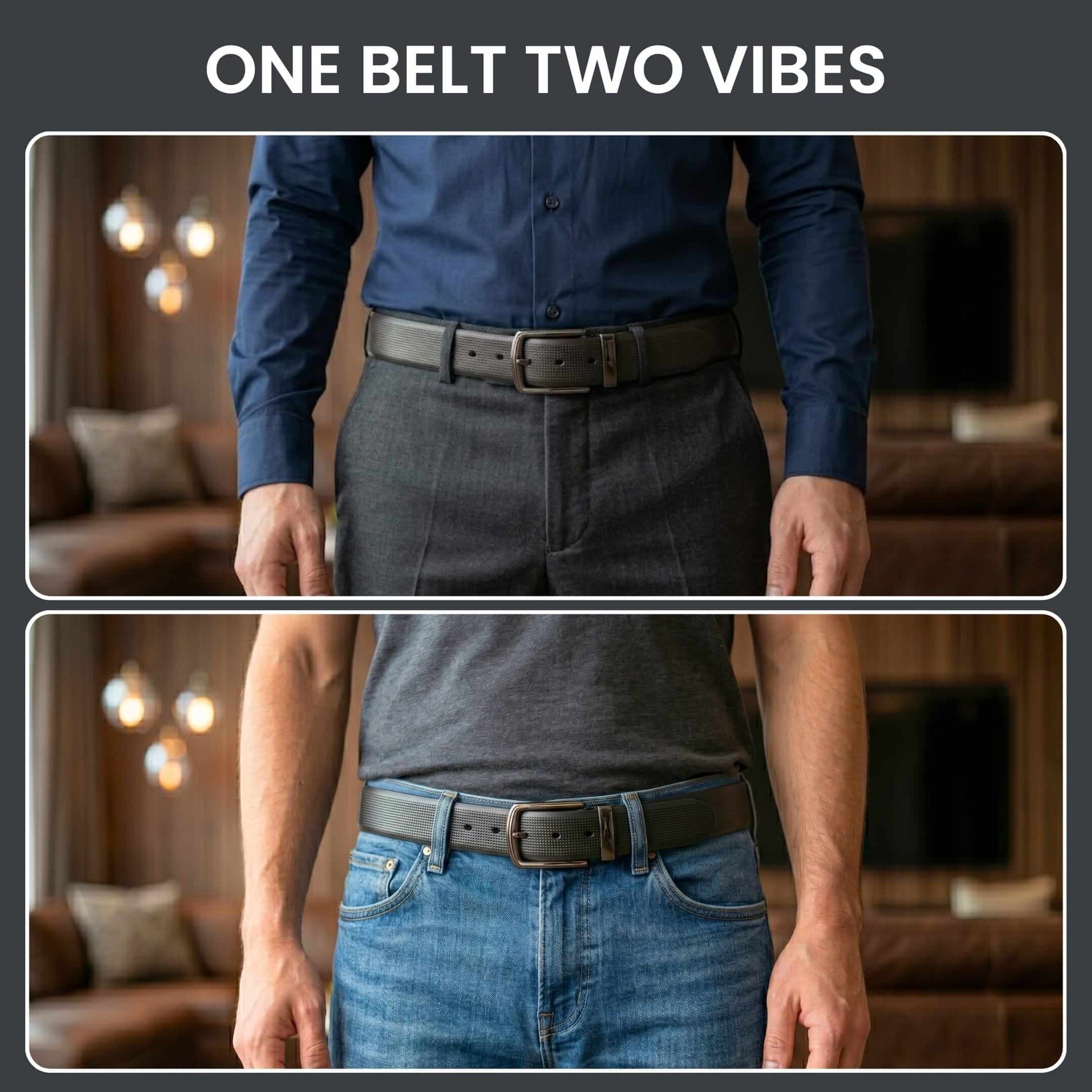Mens 100% Genuine Leather Belt - NEXVIOR Grid-Emboss, MORVEX Matte Gunmetal Pin Buckle (Black & Brown Reversible) — Leather Belts for Men | THE MEN THING