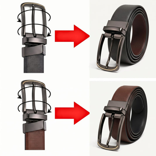 THE MEN THING Leather Belts Mens Genuine Leather Belt | 2 in 1 Reversible (Black & Brown) (1 Pc.) - NEXVIOR