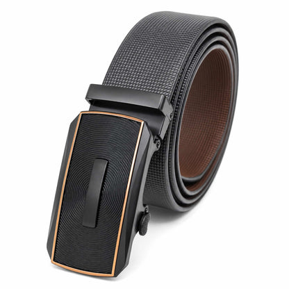 Mens 100% Genuine Leather Belt - NEXVIOR Grid-Emboss, SNAPTOR Gold-Bar Auto-Lock Buckle (Black & Brown Reversible) — Leather Belts for Men | THE MEN THING