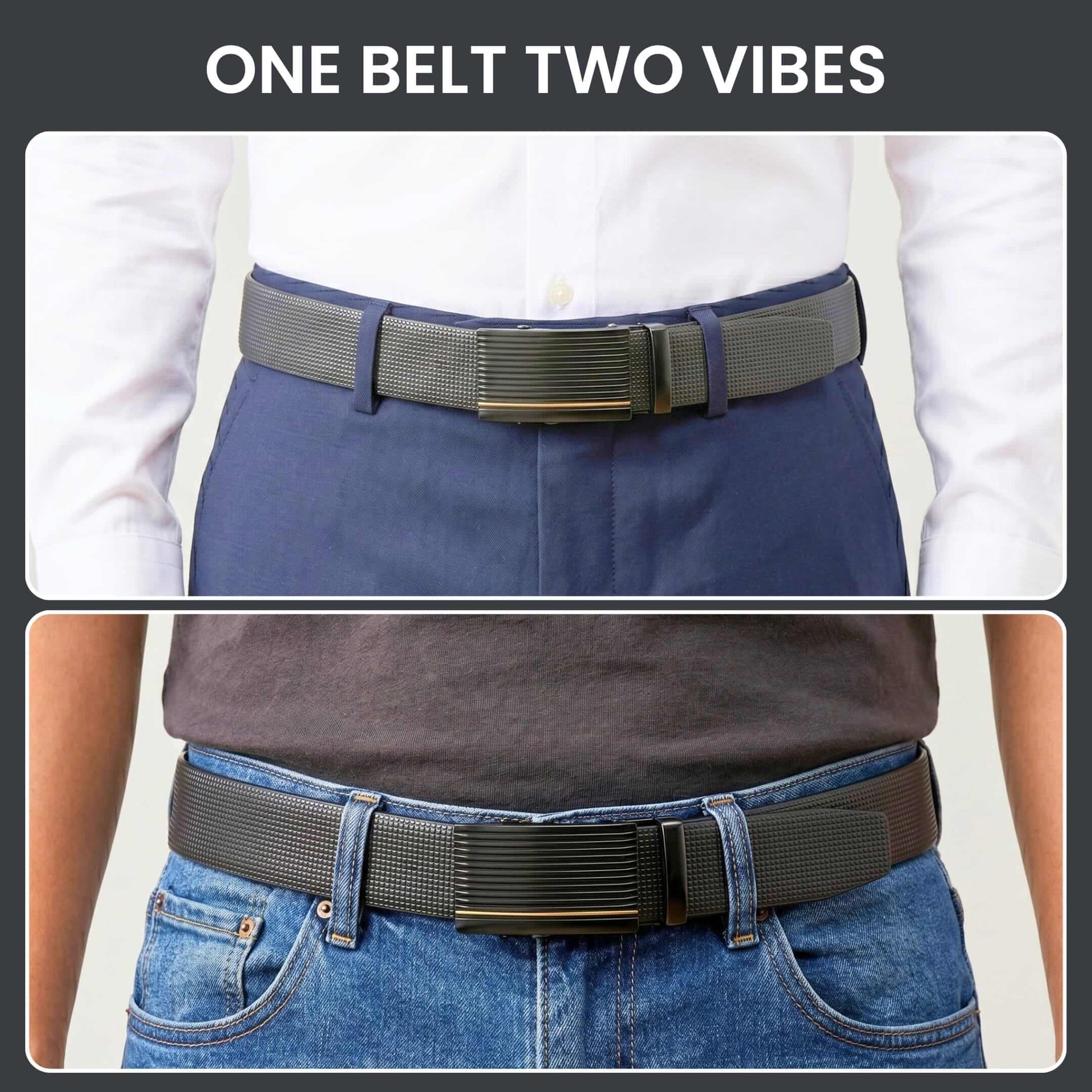 Mens 100% Genuine Leather Belt - NEXVIOR Grid-Emboss, DRAKO Ribbed Auto-Lock Buckle (Black & Brown Reversible) — Leather Belts for Men | THE MEN THING