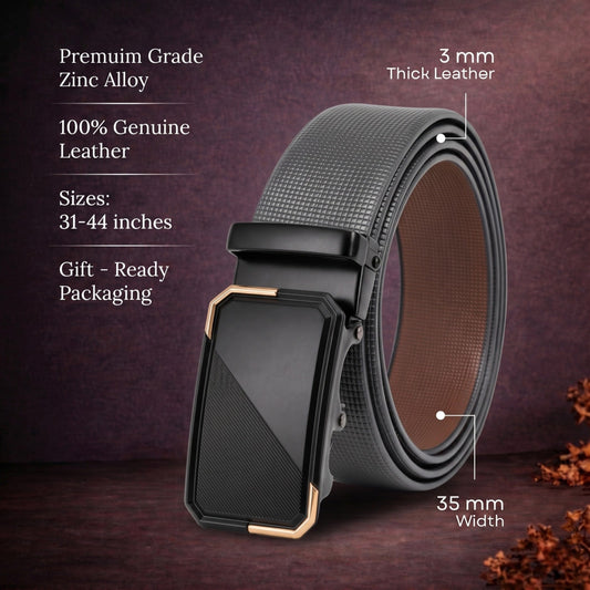 THE MEN THING Leather Belts Mens Genuine Leather Belt | 2 in 1 Reversible (Black & Brown) (1 Pc.) - NEXVIOR