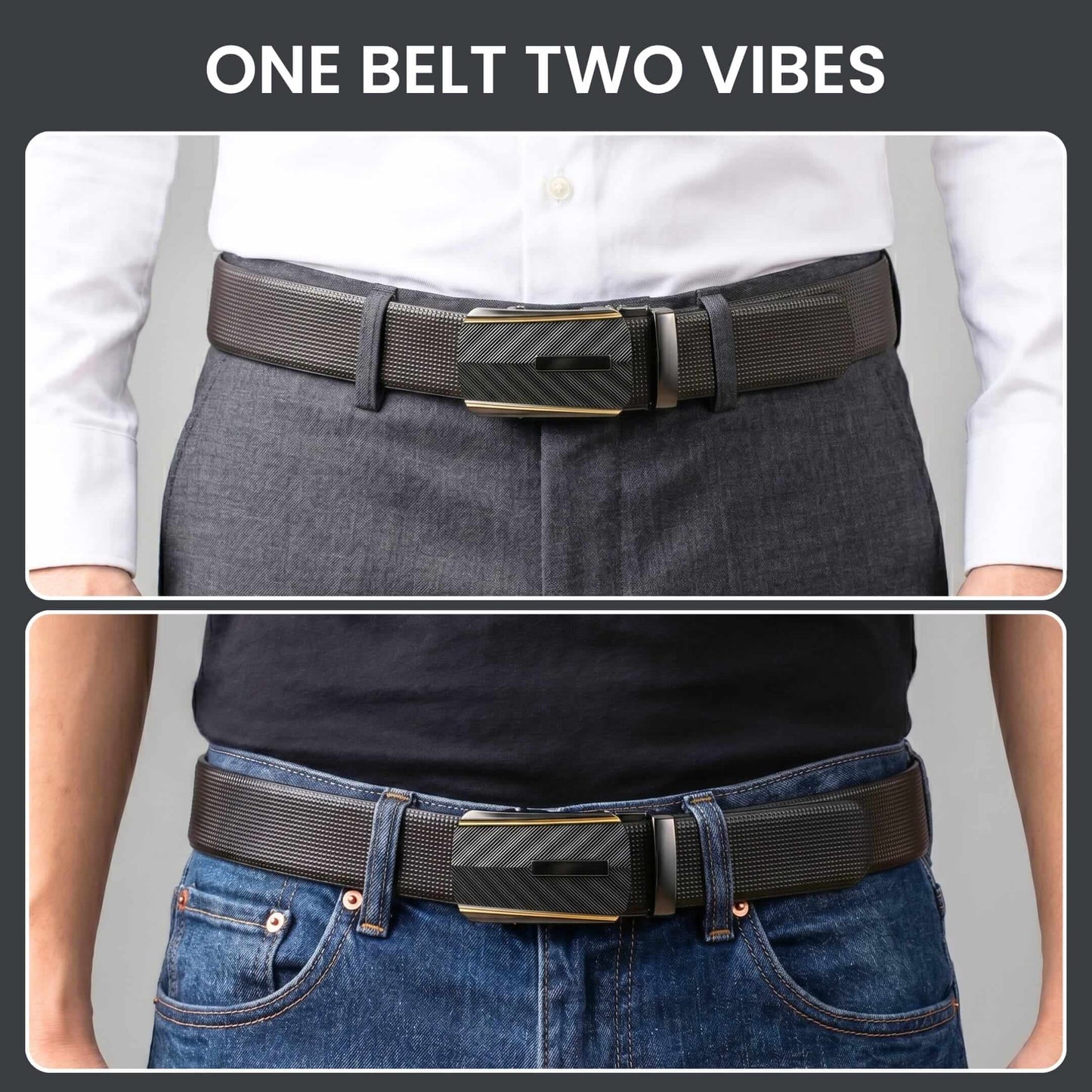 Mens 100% Genuine Leather Belt - NEXVIOR Grid-Emboss, REGALIX Textured Auto-Lock Buckle (Black & Brown Reversible) — Leather Belts for Men | THE MEN THING