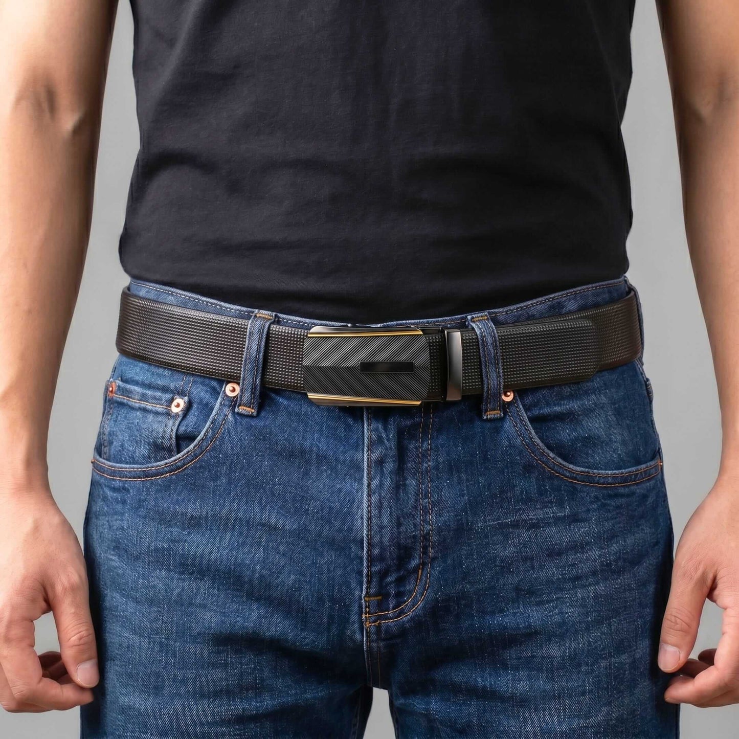 Mens 100% Genuine Leather Belt - NEXVIOR Grid-Emboss, REGALIX Textured Auto-Lock Buckle (Black & Brown Reversible) — Leather Belts for Men | THE MEN THING