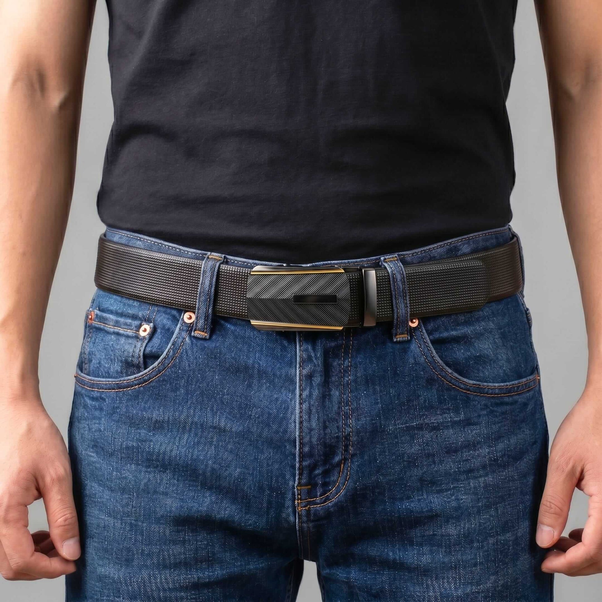 Mens 100% Genuine Leather Belt - NEXVIOR Grid-Emboss, REGALIX Textured Auto-Lock Buckle (Black & Brown Reversible) — Leather Belts for Men | THE MEN THING