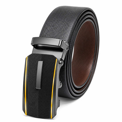 Mens 100% Genuine Leather Belt - NEXVIOR Grid-Emboss, REGALIX Textured Auto-Lock Buckle (Black & Brown Reversible) — Leather Belts for Men | THE MEN THING