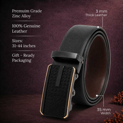 Mens 100% Genuine Leather Belt - NEXVIOR Grid-Emboss, KRYPT Basket-Weave Auto-Lock Buckle (Black & Brown Reversible) — Leather Belts for Men | THE MEN THING